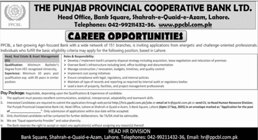 Punjab Provincial Cooperative Bank Ltd Lahore Apply Jobs 2025 Punjab Provincial Cooperative Bank Ltd Lahore Jobs 2025